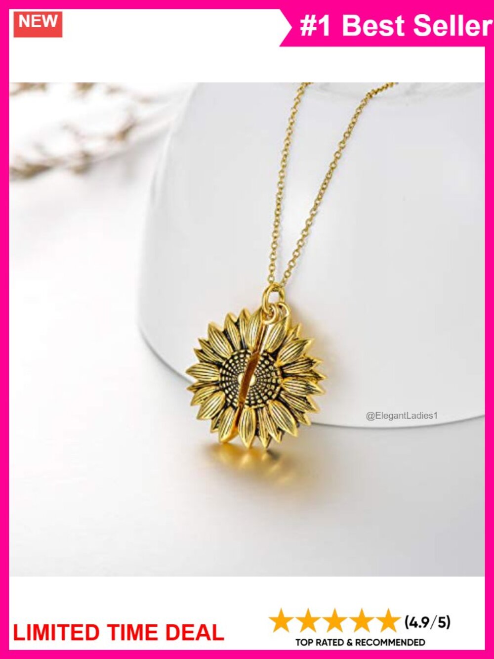 Sterling Silver Sunflower Locket Necklace Engraved You Are My Sunshine - Picture 2 of 6